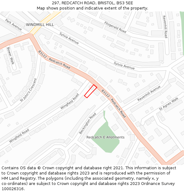 297, REDCATCH ROAD, BRISTOL, BS3 5EE: Location map and indicative extent of plot