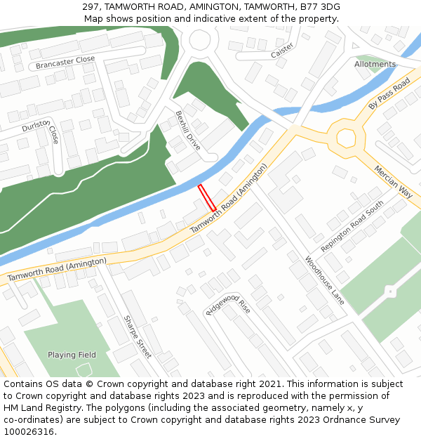 297, TAMWORTH ROAD, AMINGTON, TAMWORTH, B77 3DG: Location map and indicative extent of plot