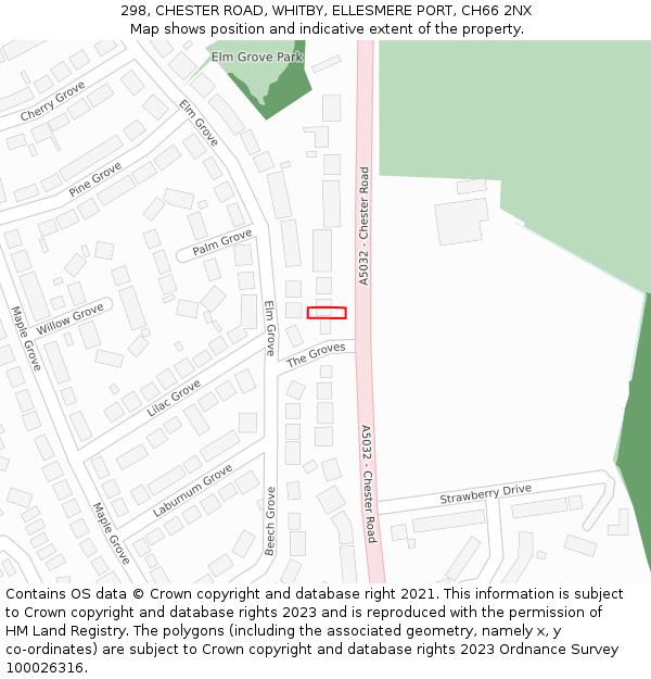 298, CHESTER ROAD, WHITBY, ELLESMERE PORT, CH66 2NX: Location map and indicative extent of plot