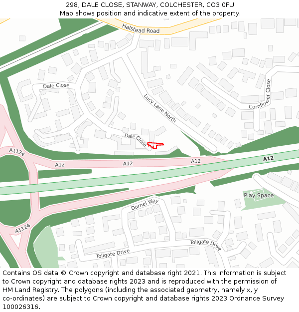 298, DALE CLOSE, STANWAY, COLCHESTER, CO3 0FU: Location map and indicative extent of plot