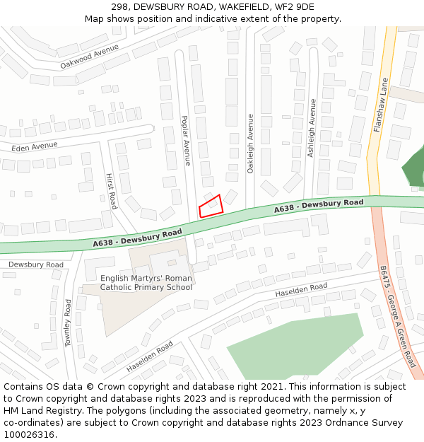 298, DEWSBURY ROAD, WAKEFIELD, WF2 9DE: Location map and indicative extent of plot