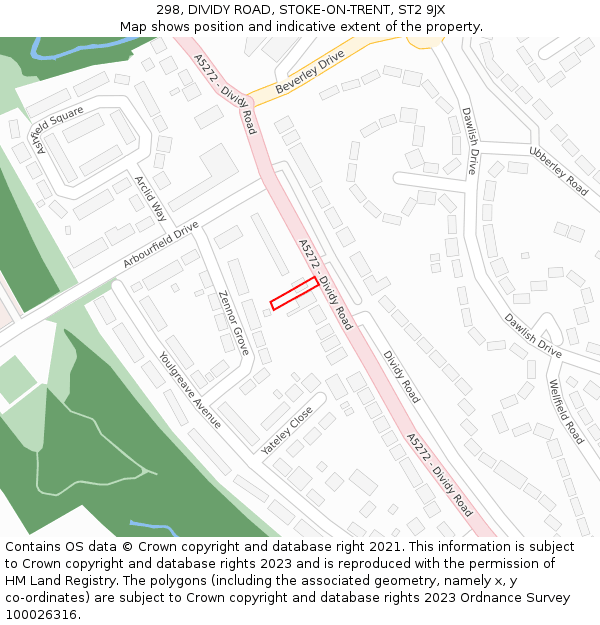 298, DIVIDY ROAD, STOKE-ON-TRENT, ST2 9JX: Location map and indicative extent of plot