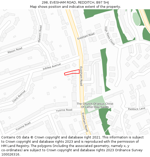 298, EVESHAM ROAD, REDDITCH, B97 5HJ: Location map and indicative extent of plot