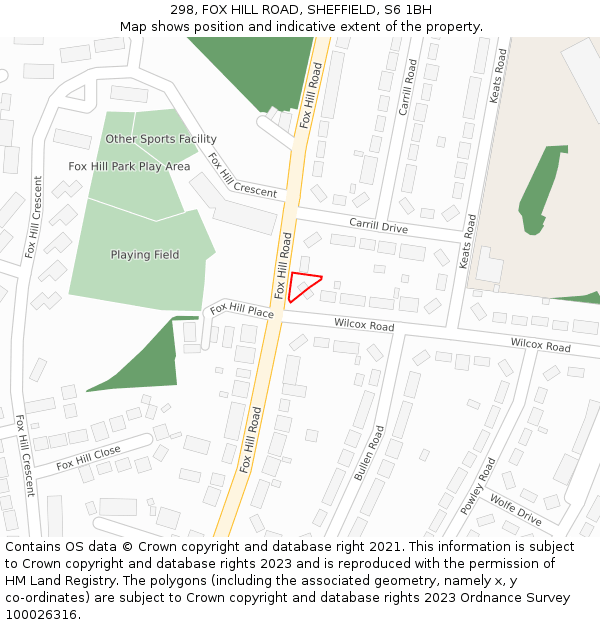 298, FOX HILL ROAD, SHEFFIELD, S6 1BH: Location map and indicative extent of plot