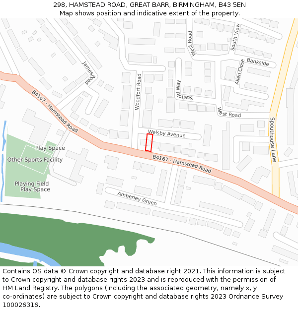 298, HAMSTEAD ROAD, GREAT BARR, BIRMINGHAM, B43 5EN: Location map and indicative extent of plot