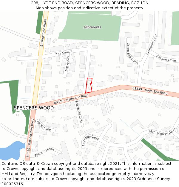 298, HYDE END ROAD, SPENCERS WOOD, READING, RG7 1DN: Location map and indicative extent of plot