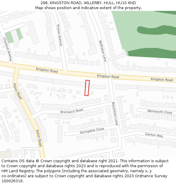 298, KINGSTON ROAD, WILLERBY, HULL, HU10 6ND: Location map and indicative extent of plot
