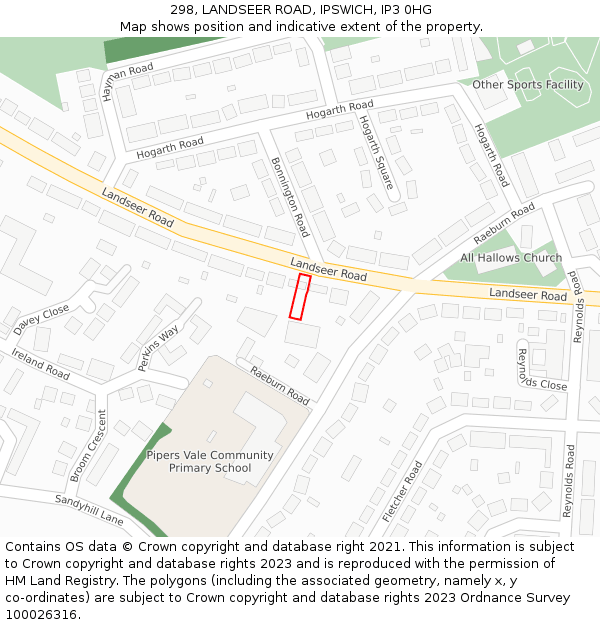 298, LANDSEER ROAD, IPSWICH, IP3 0HG: Location map and indicative extent of plot