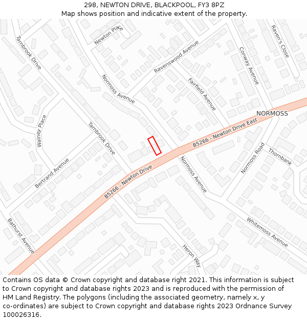 298, NEWTON DRIVE, BLACKPOOL, FY3 8PZ: Location map and indicative extent of plot