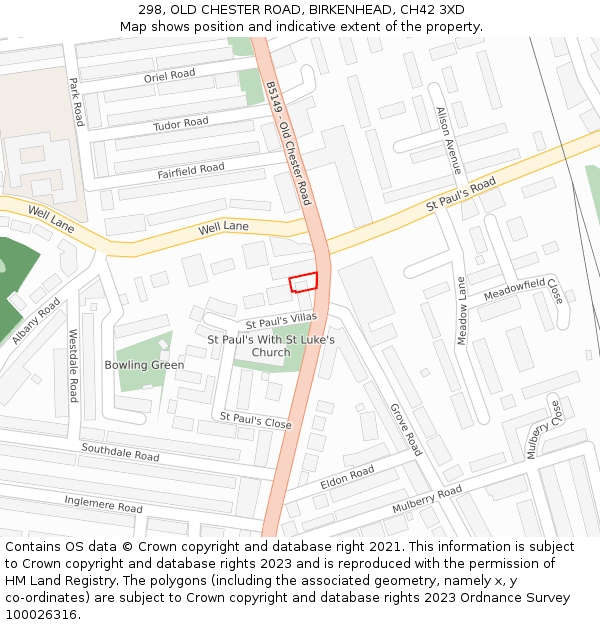 298, OLD CHESTER ROAD, BIRKENHEAD, CH42 3XD: Location map and indicative extent of plot