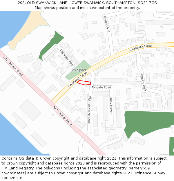298, OLD SWANWICK LANE, LOWER SWANWICK, SOUTHAMPTON, SO31 7GS: Location map and indicative extent of plot