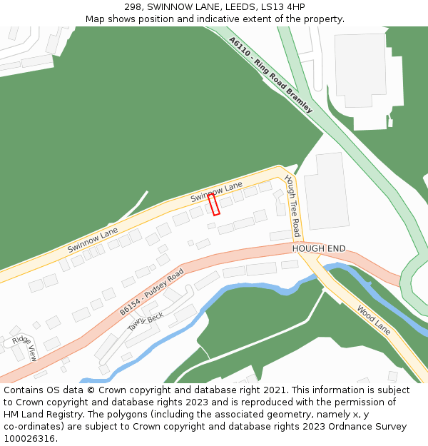 298, SWINNOW LANE, LEEDS, LS13 4HP: Location map and indicative extent of plot