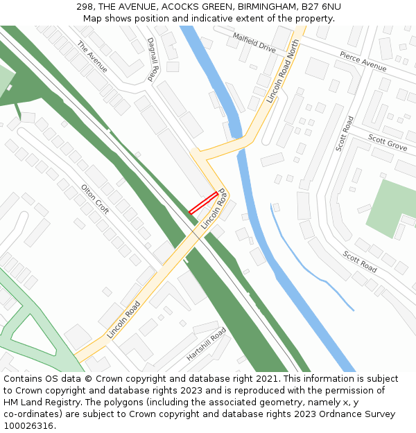 298, THE AVENUE, ACOCKS GREEN, BIRMINGHAM, B27 6NU: Location map and indicative extent of plot