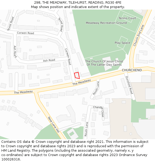 298, THE MEADWAY, TILEHURST, READING, RG30 4PE: Location map and indicative extent of plot