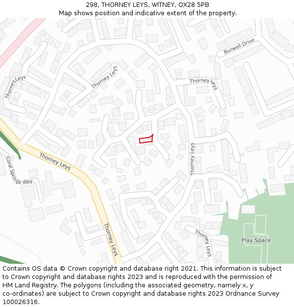 298, THORNEY LEYS, WITNEY, OX28 5PB: Location map and indicative extent of plot