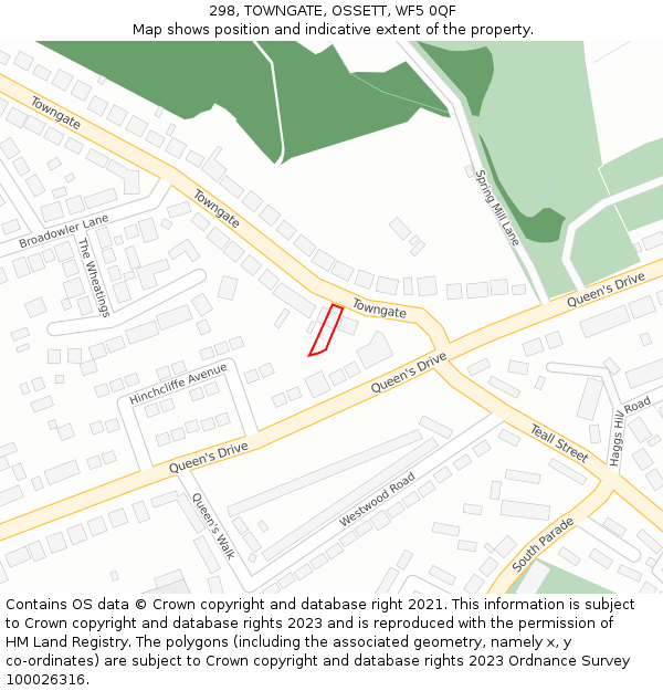298, TOWNGATE, OSSETT, WF5 0QF: Location map and indicative extent of plot