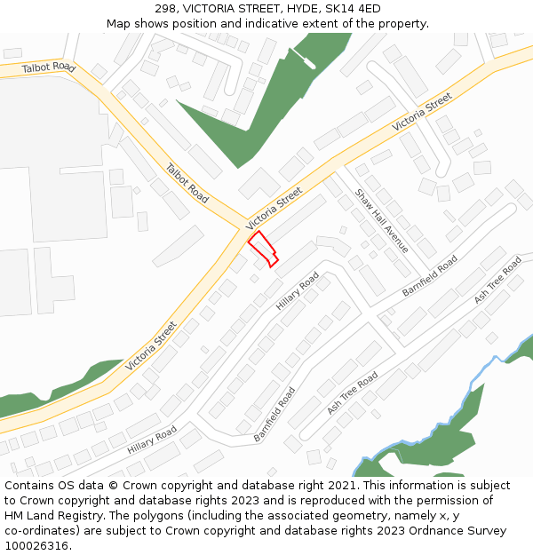 298, VICTORIA STREET, HYDE, SK14 4ED: Location map and indicative extent of plot