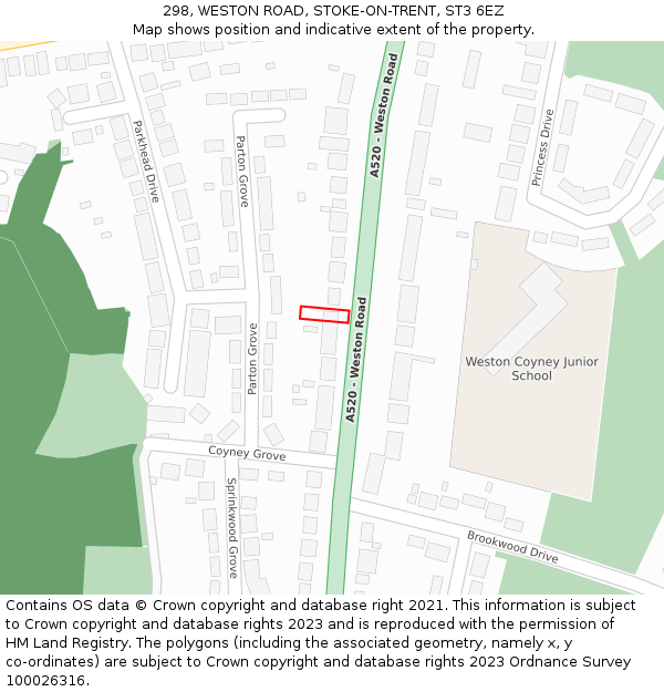 298, WESTON ROAD, STOKE-ON-TRENT, ST3 6EZ: Location map and indicative extent of plot