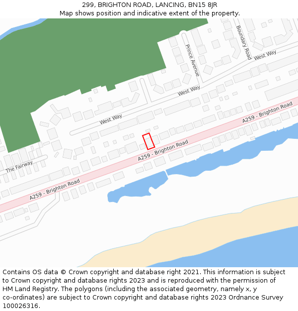 299, BRIGHTON ROAD, LANCING, BN15 8JR: Location map and indicative extent of plot