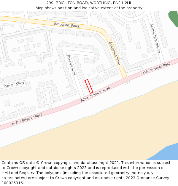299, BRIGHTON ROAD, WORTHING, BN11 2HL: Location map and indicative extent of plot