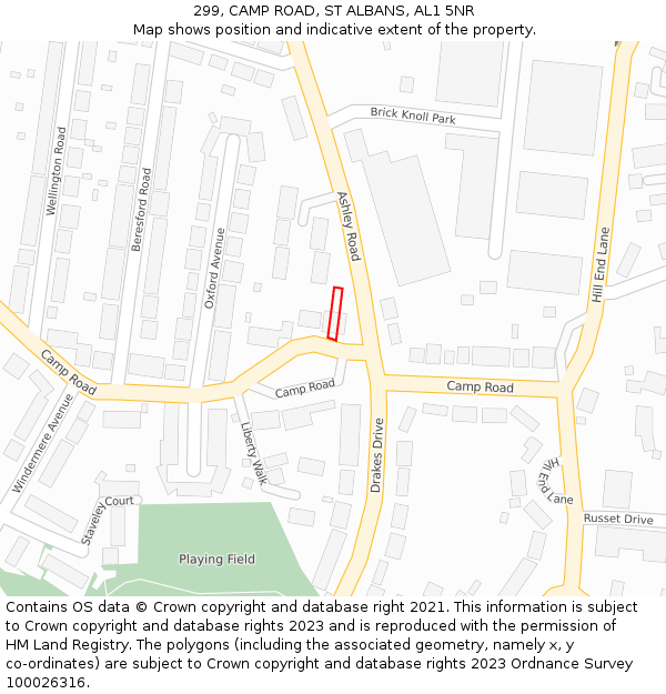 299, CAMP ROAD, ST ALBANS, AL1 5NR: Location map and indicative extent of plot