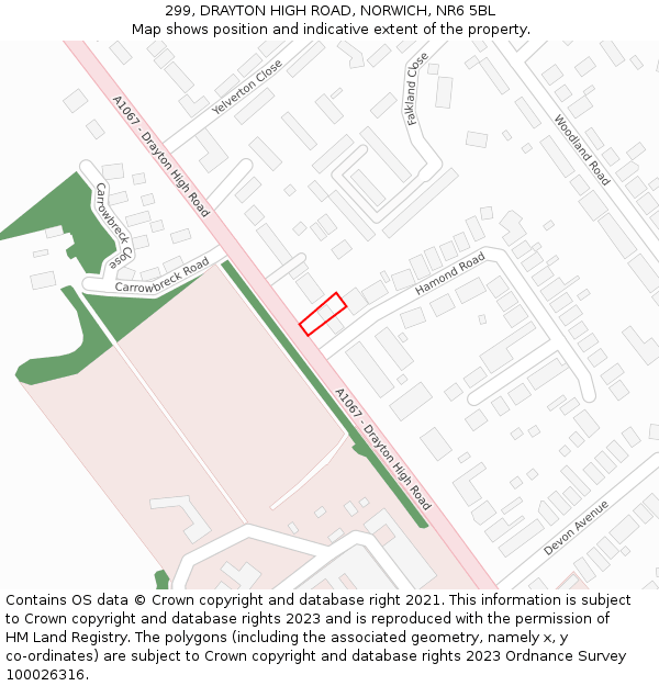 299, DRAYTON HIGH ROAD, NORWICH, NR6 5BL: Location map and indicative extent of plot