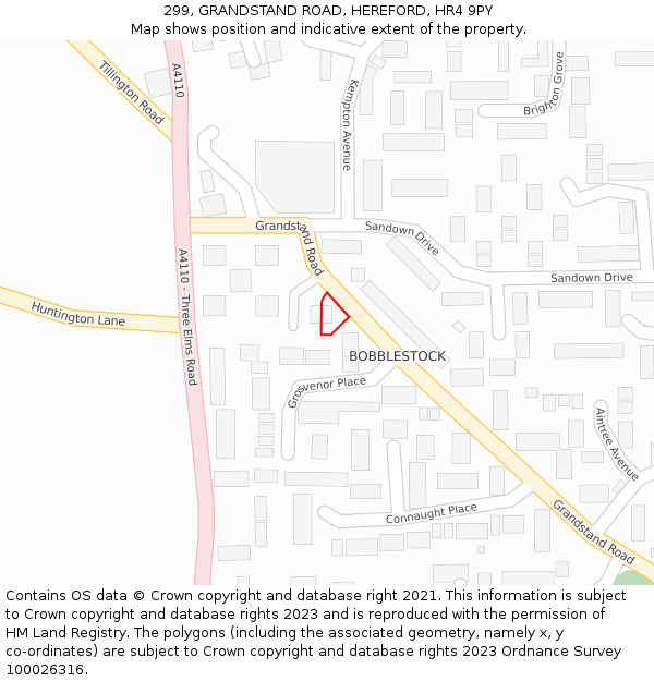 299, GRANDSTAND ROAD, HEREFORD, HR4 9PY: Location map and indicative extent of plot