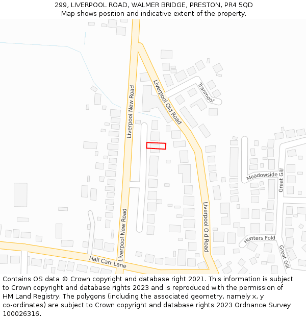 299, LIVERPOOL ROAD, WALMER BRIDGE, PRESTON, PR4 5QD: Location map and indicative extent of plot