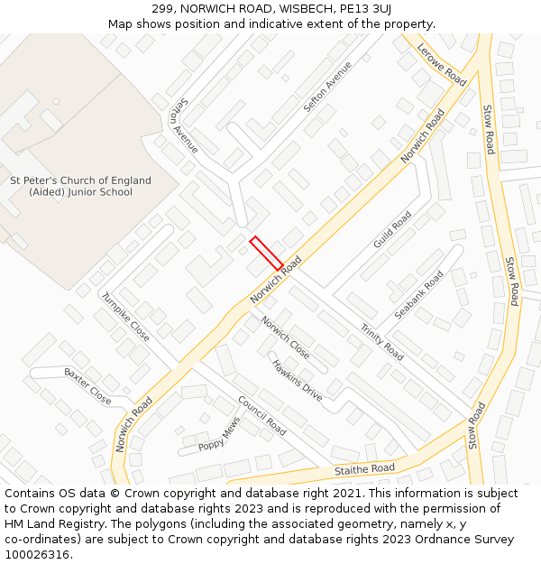 299, NORWICH ROAD, WISBECH, PE13 3UJ: Location map and indicative extent of plot