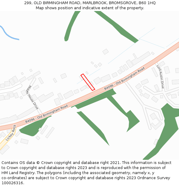 299, OLD BIRMINGHAM ROAD, MARLBROOK, BROMSGROVE, B60 1HQ: Location map and indicative extent of plot