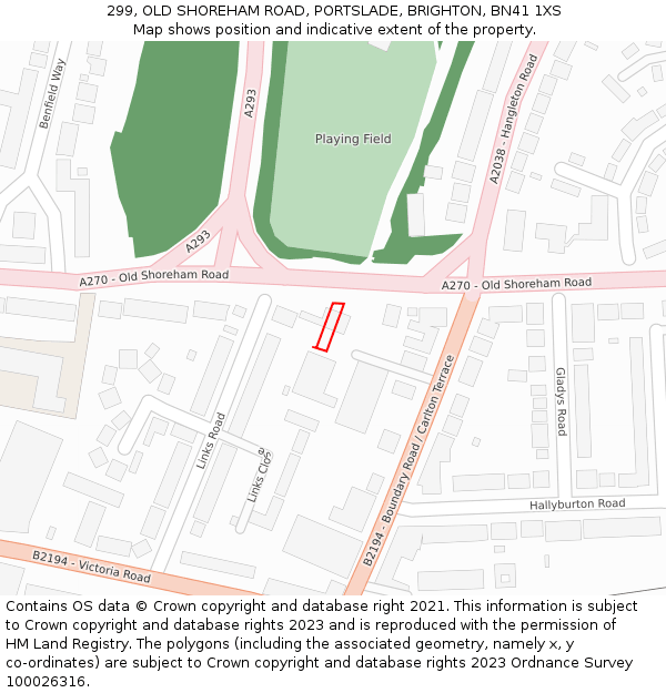 299, OLD SHOREHAM ROAD, PORTSLADE, BRIGHTON, BN41 1XS: Location map and indicative extent of plot