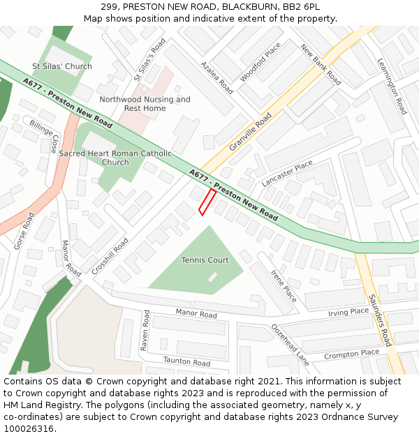 299, PRESTON NEW ROAD, BLACKBURN, BB2 6PL: Location map and indicative extent of plot