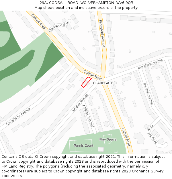 29A, CODSALL ROAD, WOLVERHAMPTON, WV6 9QB: Location map and indicative extent of plot