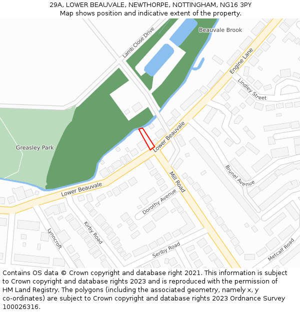 29A, LOWER BEAUVALE, NEWTHORPE, NOTTINGHAM, NG16 3PY: Location map and indicative extent of plot