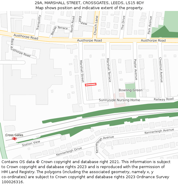 29A, MARSHALL STREET, CROSSGATES, LEEDS, LS15 8DY: Location map and indicative extent of plot
