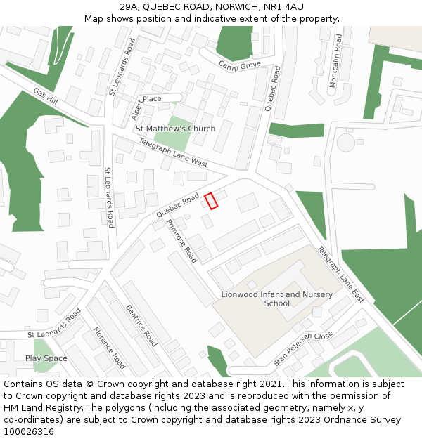 29A, QUEBEC ROAD, NORWICH, NR1 4AU: Location map and indicative extent of plot