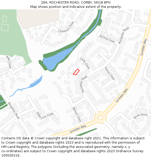 29A, ROCHESTER ROAD, CORBY, NN18 8PN: Location map and indicative extent of plot