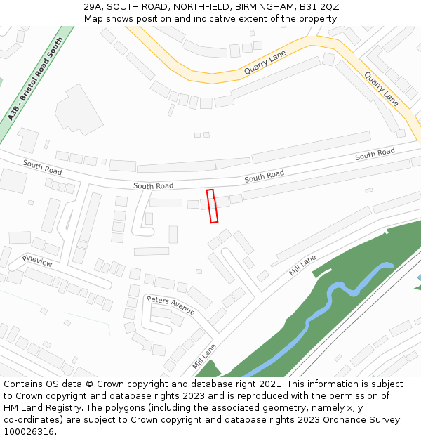 29A, SOUTH ROAD, NORTHFIELD, BIRMINGHAM, B31 2QZ: Location map and indicative extent of plot