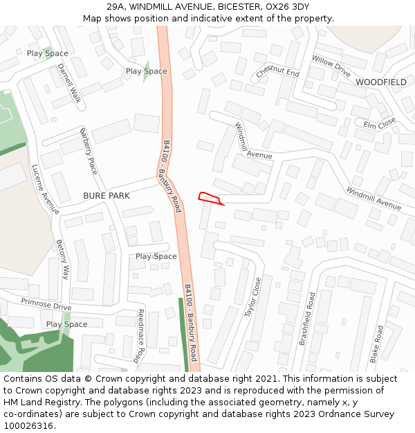 29A, WINDMILL AVENUE, BICESTER, OX26 3DY: Location map and indicative extent of plot
