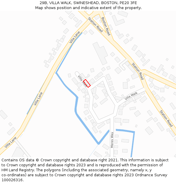 29B, VILLA WALK, SWINESHEAD, BOSTON, PE20 3FE: Location map and indicative extent of plot