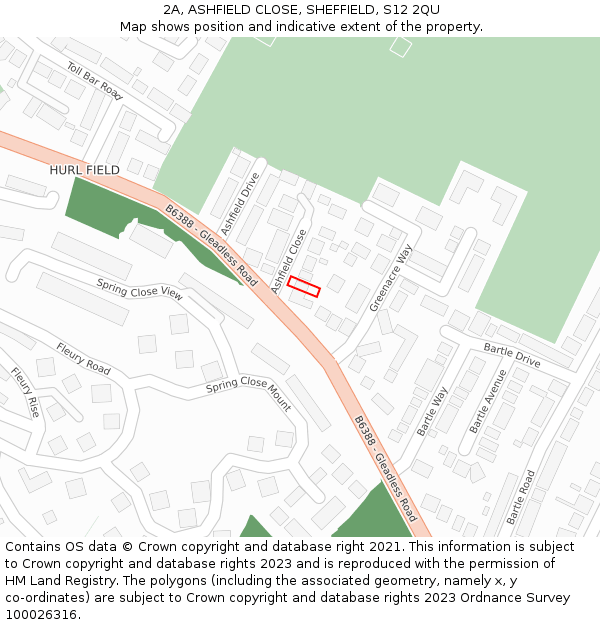 2A, ASHFIELD CLOSE, SHEFFIELD, S12 2QU: Location map and indicative extent of plot
