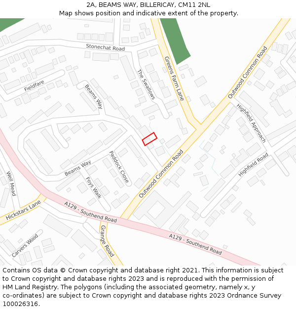 2A, BEAMS WAY, BILLERICAY, CM11 2NL: Location map and indicative extent of plot