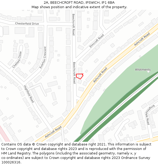 2A, BEECHCROFT ROAD, IPSWICH, IP1 6BA: Location map and indicative extent of plot