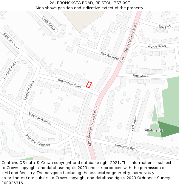 2A, BRONCKSEA ROAD, BRISTOL, BS7 0SE: Location map and indicative extent of plot