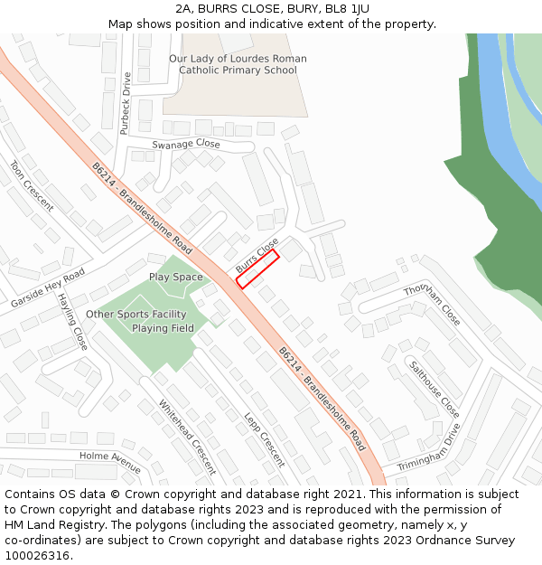 2A, BURRS CLOSE, BURY, BL8 1JU: Location map and indicative extent of plot