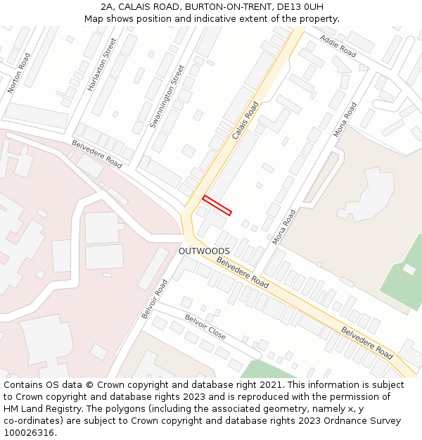 2A, CALAIS ROAD, BURTON-ON-TRENT, DE13 0UH: Location map and indicative extent of plot
