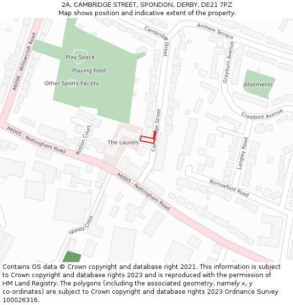 2A, CAMBRIDGE STREET, SPONDON, DERBY, DE21 7PZ: Location map and indicative extent of plot