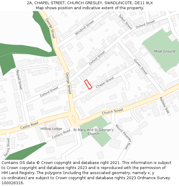 2A, CHAPEL STREET, CHURCH GRESLEY, SWADLINCOTE, DE11 9LX: Location map and indicative extent of plot