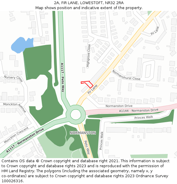 2A, FIR LANE, LOWESTOFT, NR32 2RA: Location map and indicative extent of plot