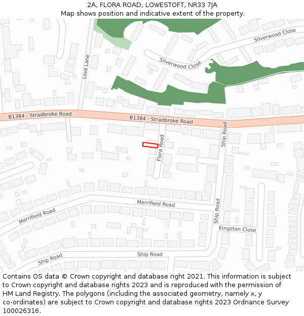 2A, FLORA ROAD, LOWESTOFT, NR33 7JA: Location map and indicative extent of plot